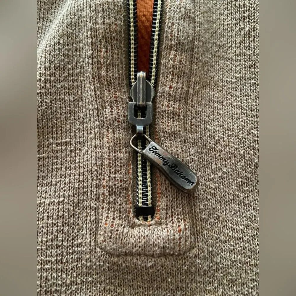 TOMMY BAHAMA Reversible Tan/Orange 1/4 Zip Cotton Pullover Sweater sz XLarge